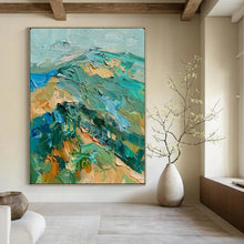 Load image into Gallery viewer, Green &amp; Blue Impasto Mountain Art, Ideal for Adventure - Inspired Office &amp; Cozy Cabin LargeART2120
