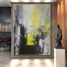 Load image into Gallery viewer, Hand - painted Substantial Gray - Yellow Abstract Urban Acrylic Art for Industrial - Style Lofts LargeART0063
