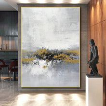 Load image into Gallery viewer, Large - Format Gray - White Gold Cluster Abstract Acrylic Art for Modern Dining Room &amp; Corporate Waiting Area LargeART0380
