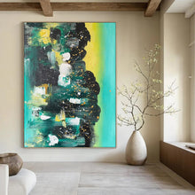 Load image into Gallery viewer, Green Sparkle - Emerald and Gold Abstract Acrylic, Great for Luxury Living Rooms and Upscale Hotel Lobbies DTP038
