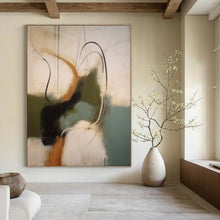 Load image into Gallery viewer, “Swirling Hues” – Flowing lines, mix of olive, teal, and amber on light backdrop DTP365
