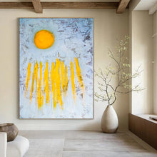 Load image into Gallery viewer, “Sunrise Strokes” - Bold Yellow Sun and Ray Art, Abstract Painting on Canvas DKH1089

