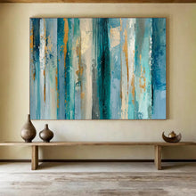 Load image into Gallery viewer, Hand - painted Blue and Gold Vertical Strokes Acrylic Art for Luxurious Hotel Lobbies LargeART1715
