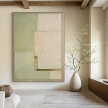 Load image into Gallery viewer, Green &amp; Beige Geometric Abstract Painting, Ideal for Modern Minimalist Home &amp; Calm Office Space LargeART1443
