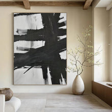 Load image into Gallery viewer, “Bold Black Brushstrokes” - Black, White Abstract Art on Canvas DKH1154
