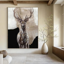Load image into Gallery viewer, “Textured Stag Portrait” - Impasto Animal Art on Canvas DKH1462
