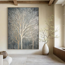 Load image into Gallery viewer, Neutral - Toned Winter Trees Abstract Painting, Perfect for Cozy Reading Nook &amp; Rustic Living Room LargeART1887
