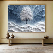 Load image into Gallery viewer, White Tree “Frosted Solitude” Painting on Canvas, Minimalist Landscape Art DKH829
