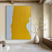 Load image into Gallery viewer, “Yellow Rhythm” – Bold yellow shape with textured brushstrokes against light gray DTP351
