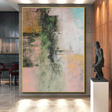Load image into Gallery viewer, Hand - painted Large - scale Green and Pink Abstract Fusion Acrylic Art for Cozy Living Rooms LargeART0044
