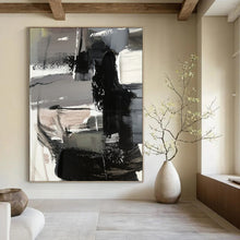 Load image into Gallery viewer, “Grey and Black Minimalist Abstract” - Grey, Black, White Abstract Art on Canvas DKH1263

