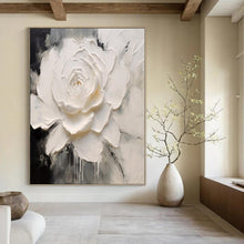 Load image into Gallery viewer, Textured White Flower Abstract Canvas Painting, Perfect for Elegant Bathroom &amp; Minimalist Bedroom LargeART1202
