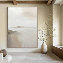 Load image into Gallery viewer, “Foggy Fjord” – Soft whites, beiges with faint island shapes in mist DTP359
