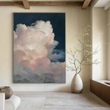 Load image into Gallery viewer, Pink Clouds on Dark Sky Abstract Painting, Suited for Dreamy Nursery &amp; Relaxing Reading Nook LargeART1449
