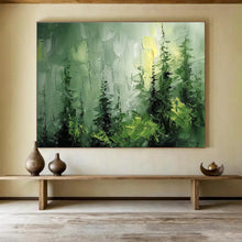 Load image into Gallery viewer, Green Forest “Misty Pines” Painting on Canvas, Atmospheric Landscape Decor DKH830
