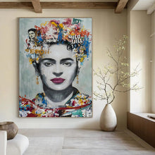 Load image into Gallery viewer, Colorful Mixed - Media Abstract Portrait, Frida - Themed Art for Bohemian Living Room &amp; Art Gallery LargeART2184
