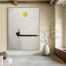 Load image into Gallery viewer, “Minimalist Figure Fishing under Yellow Moon” - Zen - Inspired Art on Canvas DKH1562

