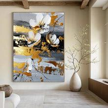 Load image into Gallery viewer, White &amp; Gold Floral Abstract Canvas Painting 2, Perfect for Glamorous Spa &amp; High - End Boutique LargeART1255
