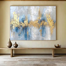 Load image into Gallery viewer, Cool - Toned Blue and Gold Abstract Layers Abstract acrylic painting DLZ046
