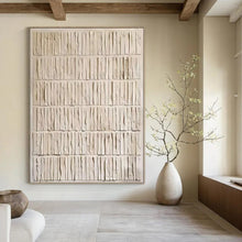 Load image into Gallery viewer, White Textured Striped Abstract - Great for Minimalist Bathroom &amp; Sunroom LargeART2359
