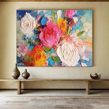 Load image into Gallery viewer, Textured Flowers “Bold Blooms” Painting on Canvas, Vivid Floral Art DKH884
