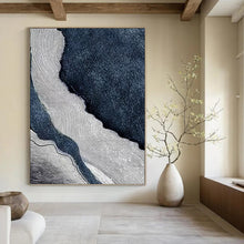 Load image into Gallery viewer, “Blue and White Wavy Abstract” - Modern Abstract Art on Canvas DKH1536
