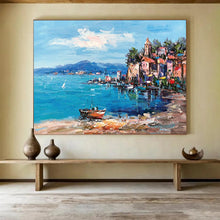 Load image into Gallery viewer, “Coastal Village Charm” - Vibrant Seaside Town Abstract Acrylic, Suits Porch and Nautical Gallery DLZ230
