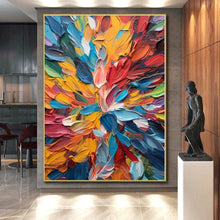 Load image into Gallery viewer, Grand Hand - painted Textured Color Burst Flower Acrylic Art for Eclectic - Style Dining Nooks LargeART0236
