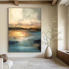 Load image into Gallery viewer, Golden - Hued Sunset Abstract Painting, Perfect for Relaxing Living Room &amp; Romantic Bedroom LargeART1940
