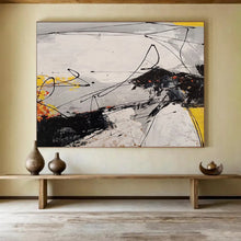 Load image into Gallery viewer, Expressive Black and White with Yellow Accents Abstract acrylic painting DLZ030
