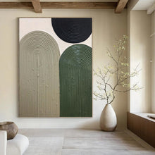 Load image into Gallery viewer, “Textured Arches in Neutral Tones” - Beige, Green, Black Abstract Art on Canvas DKH1166
