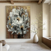 Load image into Gallery viewer, White Flowers with Gold Accents Abstract Canvas Painting, Ideal for Elegant Bedroom &amp; Luxury Living Room LargeART1194
