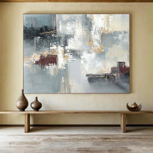 Load image into Gallery viewer, Blue - Gray Abstract Painting On Canvas with Subtle Reds DKH352
