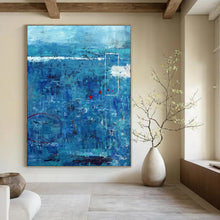 Load image into Gallery viewer, Blue - Toned Abstract with Red Accents - Great for Coastal Home Office &amp; Serene Lounge LargeART2389
