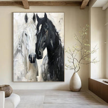 Load image into Gallery viewer, “Abstract Horse Duo” - Black, White, and Grey Animal Art on Canvas DKH1401
