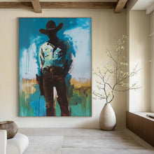 Load image into Gallery viewer, “Shadowed Cowboy Silhouette” – Atmospheric Figure Painting with Muted Tones DTP102
