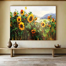 Load image into Gallery viewer, Hand - painted Extensive Sunflower Field Landscape Acrylic Art for Cheerful Dining Rooms LargeART1760
