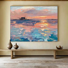 Load image into Gallery viewer, “Sunset Over Water” - Impressionistic Abstract Acrylic of a Coastal Sunset, Perfect for Balcony and Guest Room DLZ205
