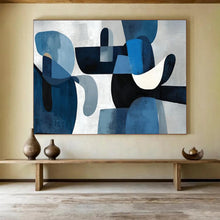Load image into Gallery viewer, Hand - painted Blue and Gray Abstract Forms Acrylic Art for Calming Bedroom Retreats LargeART1713
