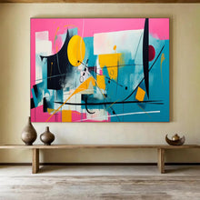 Load image into Gallery viewer, Hand - painted Pink Background Abstract Shapes Acrylic Art for Vibrant Café Interiors LargeART1718
