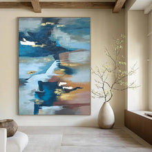 Load image into Gallery viewer, Blue - Gold Abstract Waterscape Acrylic Art, Suited for Home Office &amp; Spa LargeART1006
