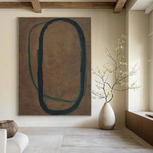 Load image into Gallery viewer, “Oval Line Overlap” - Brown, Green, Black Abstract Line Art on Canvas DKH1153
