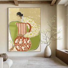 Load image into Gallery viewer, “Figural Vase Harmony” - Green, Yellow, Red, White Abstract Art on Canvas DKH1145
