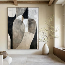 Load image into Gallery viewer, “Monochrome Shape Abstract” - Black, White, Grey Abstract Art on Canvas DKH1312
