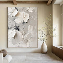 Load image into Gallery viewer, White Floral Textured Abstract Canvas Painting, Perfect for Elegant Bedroom &amp; Feminine Boutique LargeART1289

