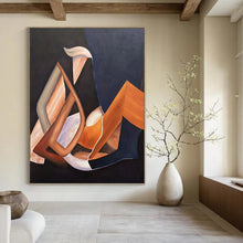Load image into Gallery viewer, “Geometric Shapes in Warm Tones” Abstract Cubist - Inspired Painting on Canvas, Modern Interior Art DKH927
