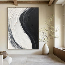 Load image into Gallery viewer, “Black &amp; White Swirl” – Thick, curved black and white impasto strokes DTP376
