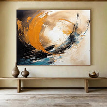 Load image into Gallery viewer, Dynamic Orange, Blue, and Beige Swirl Abstract acrylic painting DLZ098
