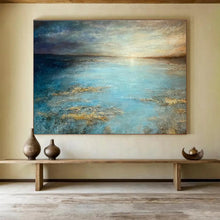 Load image into Gallery viewer, Blue and Gold Seascape Painting on Canvas - “Tranquil Horizons” DKH771
