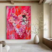 Load image into Gallery viewer, Pink Floral with “Love” Abstract Canvas Painting, Great for Romantic Bedroom &amp; Cozy Café LargeART1197
